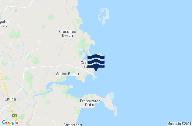 Mapa da tábua de marés em Sarina Beach, Australia