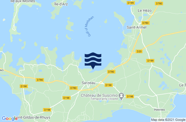 Mapa da tábua de marés em Sarzeau, France