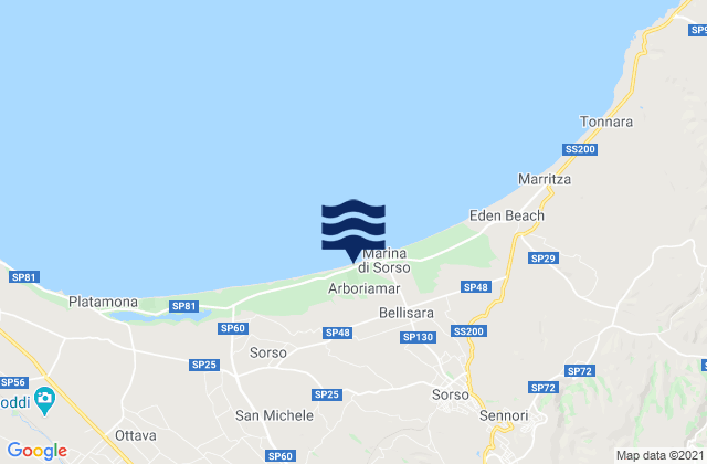 Mapa da tábua de marés em Sassari, Italy