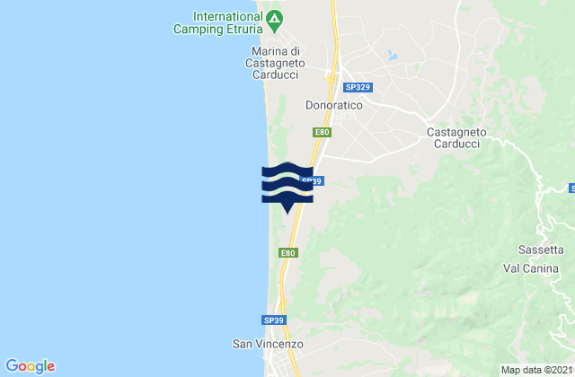 Mapa da tábua de marés em Sassetta, Italy