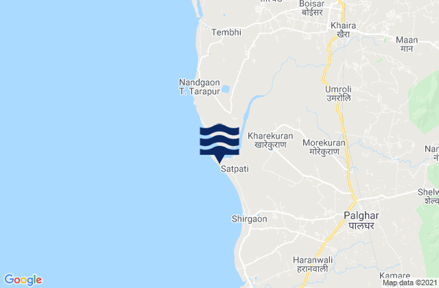 Mapa da tábua de marés em Satpati, India