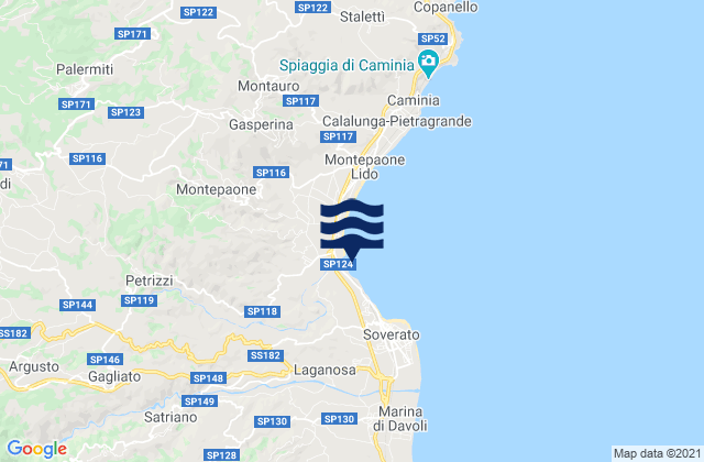 Mapa da tábua de marés em Satriano, Italy