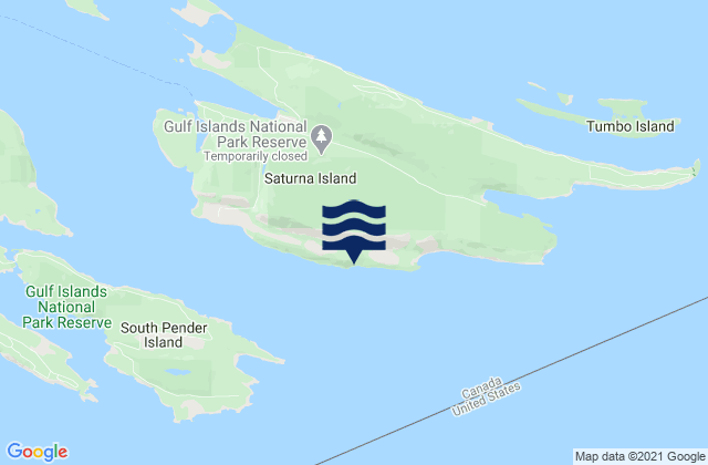Mapa da tábua de marés em Saturna Island, Canada