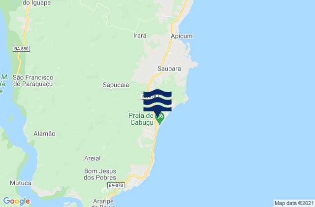 Mapa da tábua de marés em Saubara, Brazil