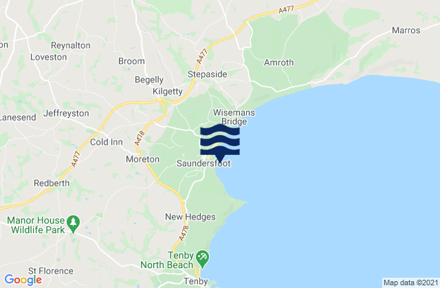 Mapa da tábua de marés em Saundersfoot Bay, United Kingdom