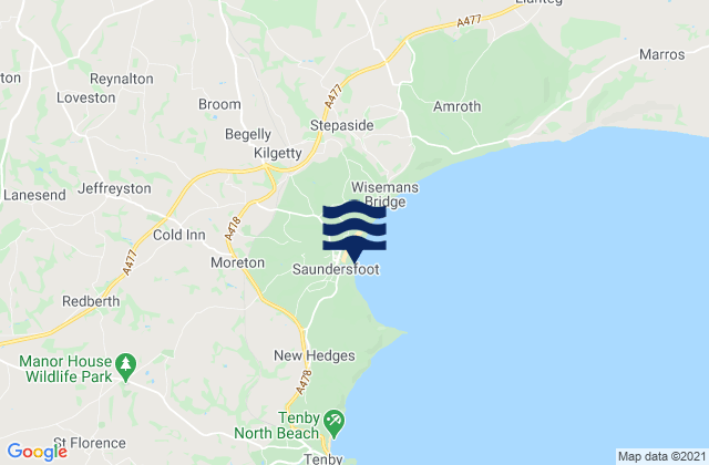 Mapa da tábua de marés em Saundersfoot, United Kingdom