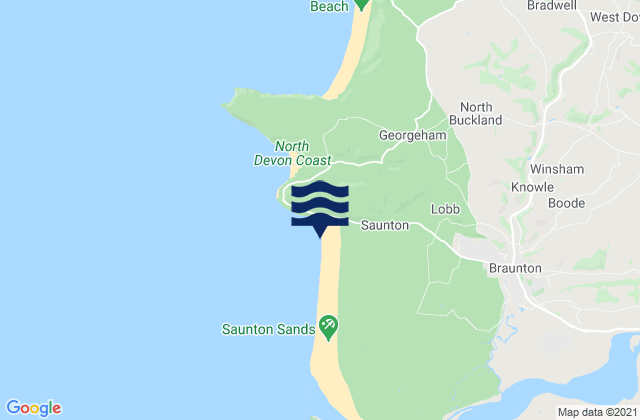 Mapa da tábua de marés em Saunton Sands Beach, United Kingdom