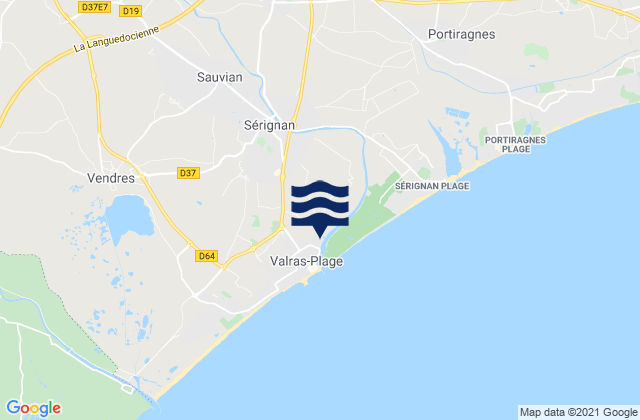 Mapa da tábua de marés em Sauvian, France