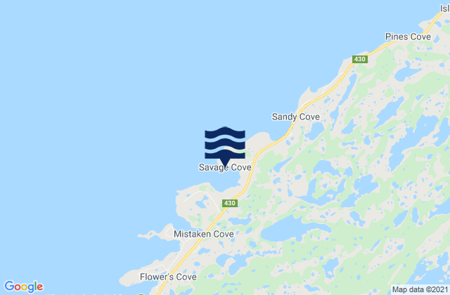 Mapa da tábua de marés em Savage Cove, Canada