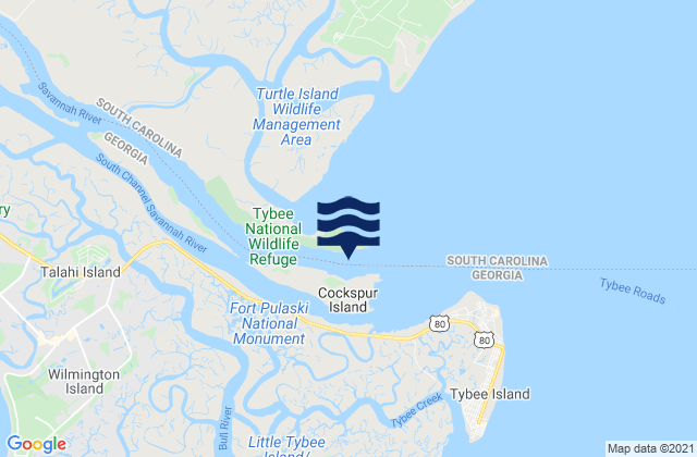 Mapa da tábua de marés em Savannah River Entrance (between jetties), United States