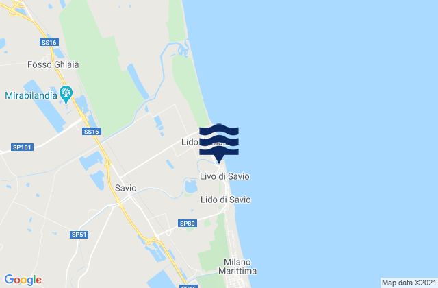 Mapa da tábua de marés em Savio, Italy