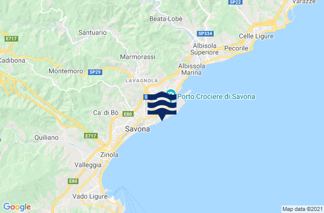 Mapa da tábua de marés em Savona, Italy