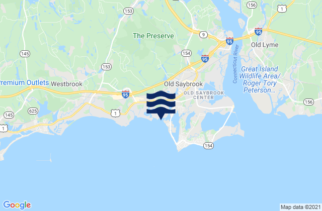 Mapa da tábua de marés em Saybrook Point River, United States