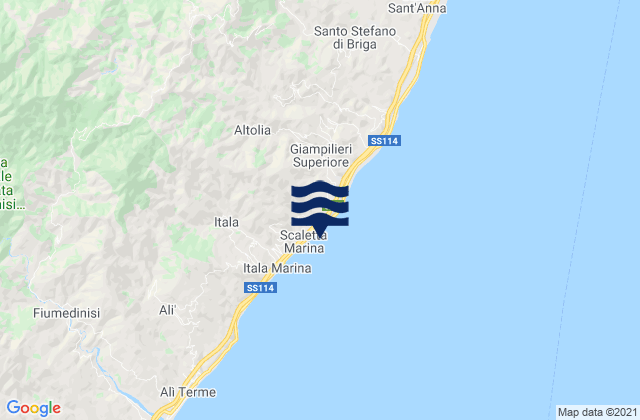 Mapa da tábua de marés em Scaletta Zanclea, Italy