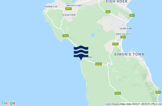 Mapa da tábua de marés em Scarborough Beach, South Africa