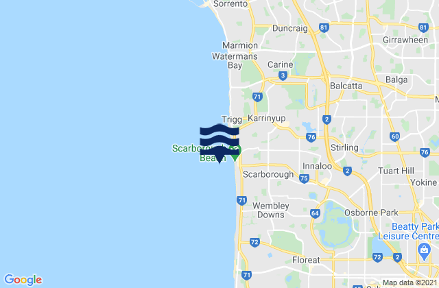 Mapa da tábua de marés em Scarborough Beach, Australia