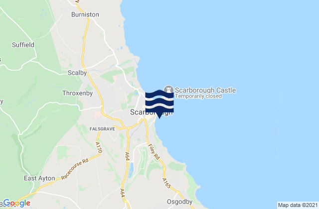 Mapa da tábua de marés em Scarborough, United Kingdom