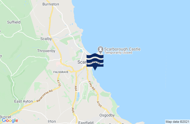 Mapa da tábua de marés em Scarborough South Bay Beach, United Kingdom