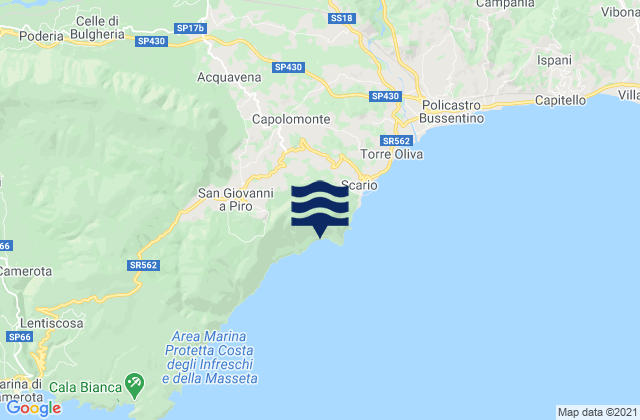 Mapa da tábua de marés em Scario, Italy