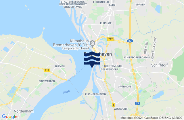 Mapa da tábua de marés em Schleusenhafen, Germany