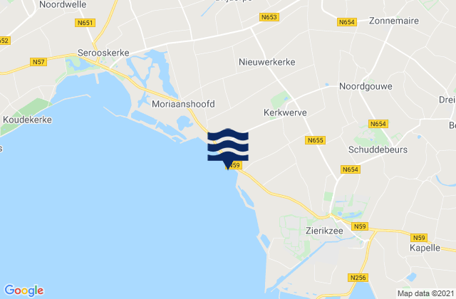 Mapa da tábua de marés em Schouwen-Duiveland, Netherlands
