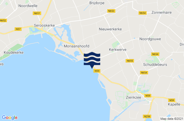 Mapa da tábua de marés em Schouwen-Duiveland, Netherlands