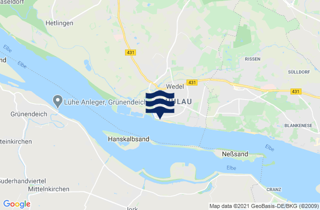 Mapa da tábua de marés em Schulau, Denmark