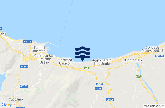 Mapa da tábua de marés em Sciara, Italy
