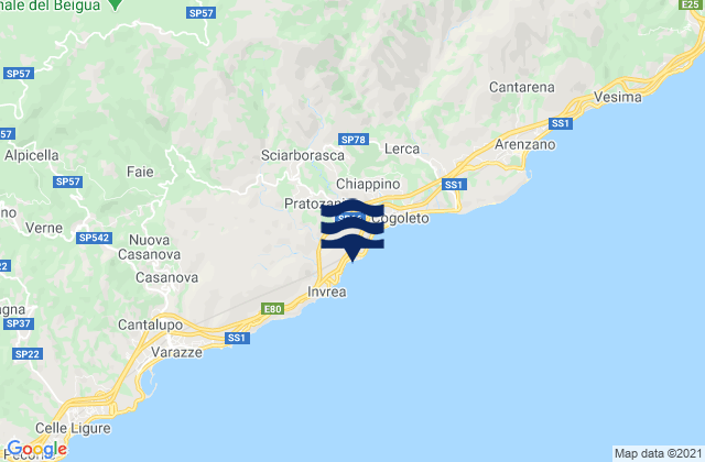 Mapa da tábua de marés em Sciarborasca, Italy