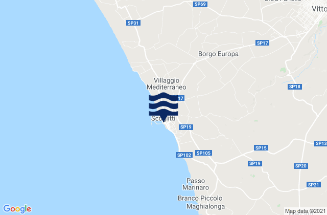 Mapa da tábua de marés em Scoglitti, Italy
