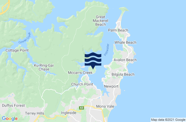 Mapa da tábua de marés em Scotland Island, Australia
