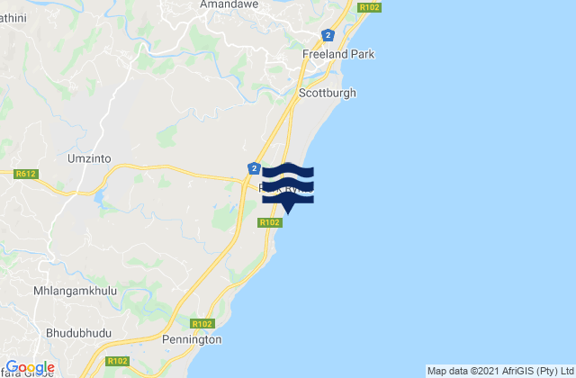Mapa da tábua de marés em Scottburgh Point, South Africa