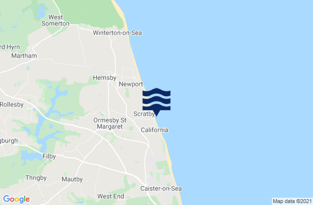 Mapa da tábua de marés em Scratby Beach, United Kingdom