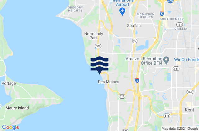 Mapa da tábua de marés em SeaTac, United States