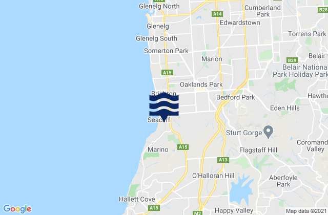 Mapa da tábua de marés em Seacliff, Australia