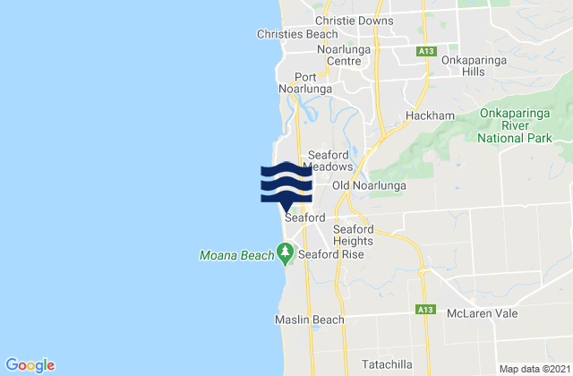 Mapa da tábua de marés em Seaford, Australia