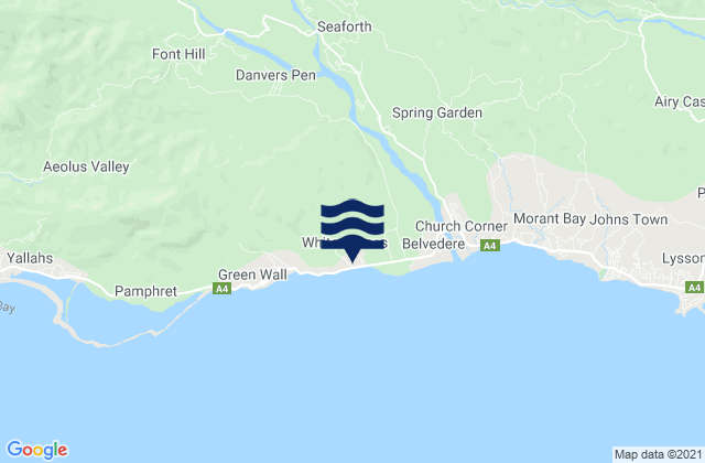 Mapa da tábua de marés em Seaforth, Jamaica