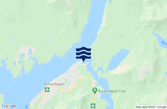 Mapa da tábua de marés em Seal Cove, Canada