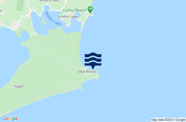 Mapa da tábua de marés em Seal Rocks Bay, Australia