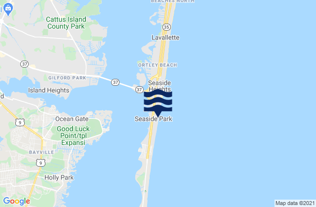 Mapa da tábua de marés em Seaside Park, United States
