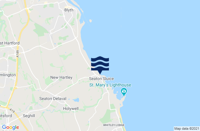 Mapa da tábua de marés em Seaton Sluice Beach, United Kingdom