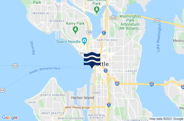 Mapa da tábua de marés em Seattle, United States