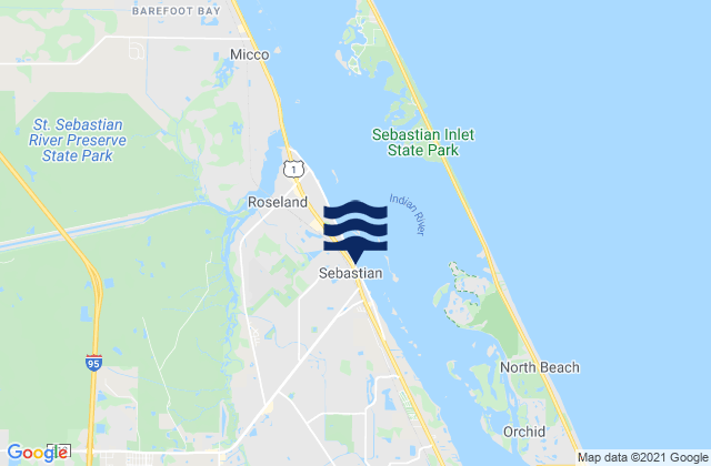 Mapa da tábua de marés em Sebastian, United States