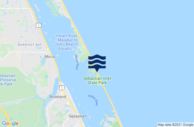 Mapa da tábua de marés em Sebastian Inlet, United States