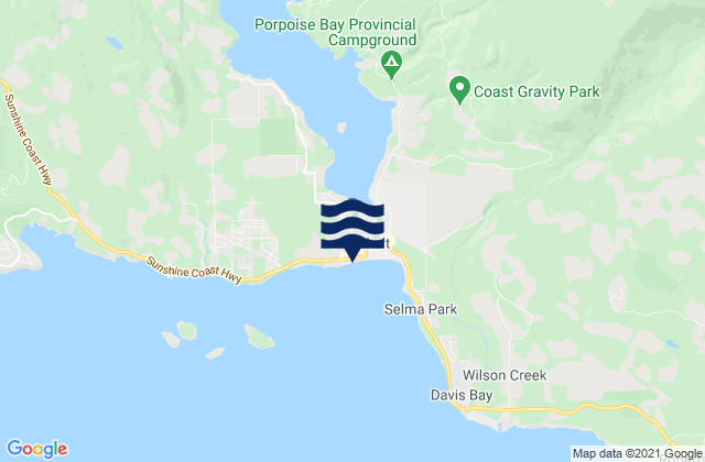 Mapa da tábua de marés em Sechelt, Canada