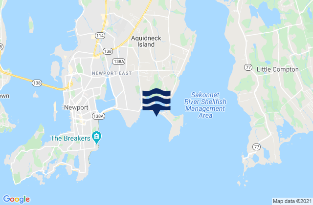 Mapa da tábua de marés em Second Beach, United States
