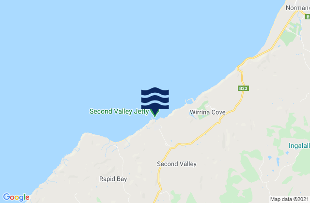 Mapa da tábua de marés em Second Valley, Australia