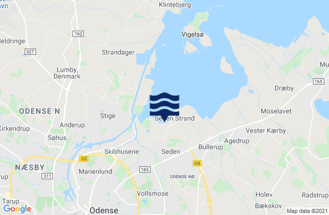 Mapa da tábua de marés em Seden, Denmark