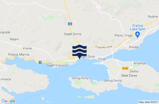 Mapa da tábua de marés em Seget, Croatia