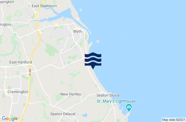 Mapa da tábua de marés em Seghill, United Kingdom